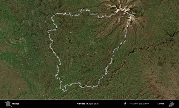 Aurillac. Copernicus Sentinel 'in Nisan 2021' de çekilen uydu görüntüsünde Fransa 'nın idari bölgesinin ana hatları belirlendi.