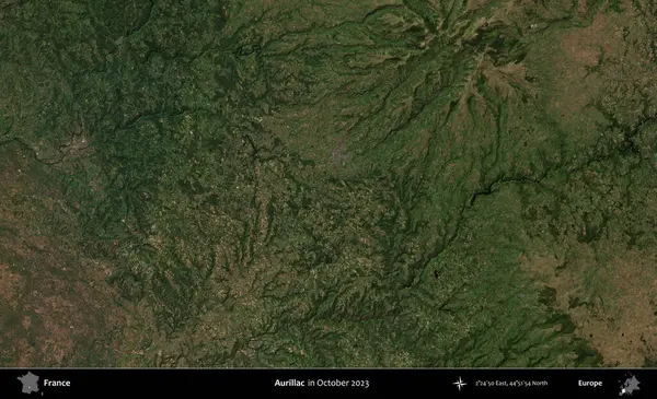 Aurillac. Copernicus Sentinel 'in Ekim 2023' te çekilmiş uydu görüntüsü üzerine Fransa 'nın idari bölgesi.
