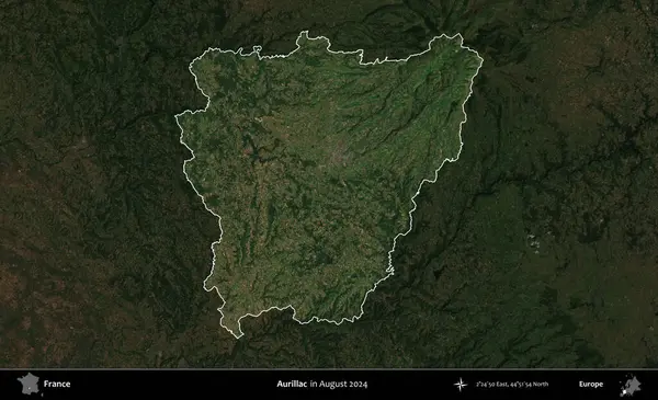 Aurillac. Fransa 'nın idari alanı, Ağustos 2024' te çekilen Kopernik Sentinel karolarından oluşan koyu renkli bir uydu görüntüsü üzerinde vurgulandı ve özetlendi.