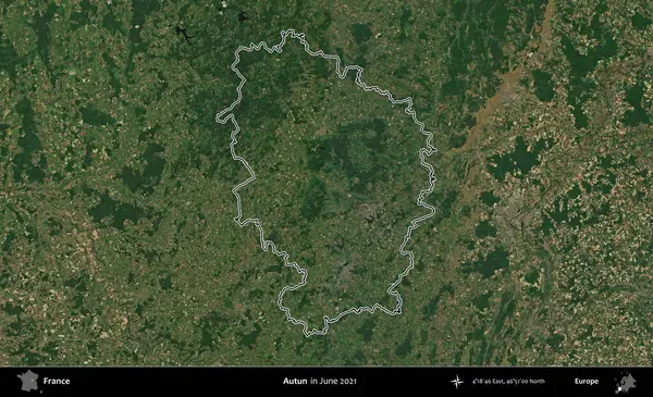 Autun. Copernicus Sentinel 'in Haziran 2021' de çekilen uydu görüntüsünde Fransa 'nın idari bölgesinin ana hatları belirlendi.