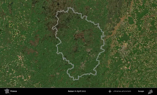 Autun. Nisan 2022 'de çekilen Copernicus Sentinel karolarından oluşan bir uydu görüntüsünde Fransa' nın idari bölgesinin ana hatları belirlendi.