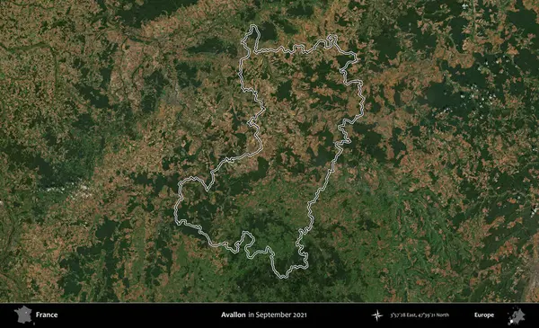 Avallon. Eylül 2021 'de çekilen Copernicus Sentinel karolarından oluşan bir uydu görüntüsünde Fransa' nın idari bölgesinin ana hatlarını çizdim.
