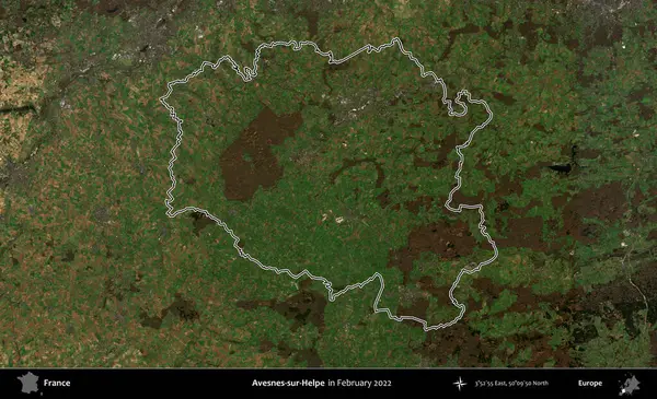 Avesnes-sur-Helpe. Copernicus Sentinel 'in Şubat 2022' de çekilen uydu görüntüsünde Fransa 'nın idari bölgesinin ana hatları belirlendi.