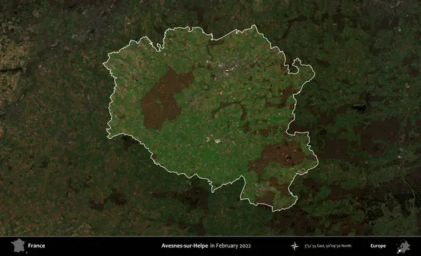 Avesnes-sur-Helpe. Fransa 'nın idari alanı, Şubat 2022' de çekilen Kopernik Sentinel karolarından oluşan koyu renkli bir uydu görüntüsü üzerinde vurgulandı ve özetlendi.