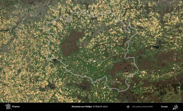 Avesnes-sur-Helpe. Mart 2022 'de çekilen Copernicus Sentinel karolarından oluşan bir uydu görüntüsünde Fransa' nın idari bölgesinin ana hatları belirlendi.