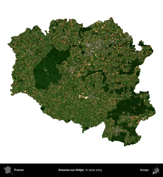 Avesnes-sur-Helpe. Fransa 'nın idari bölgesi, Haziran 2023' te çekilen Kopernik Nöbetçi karolarından oluşan bir uydu görüntüsüyle beyaza izole edildi.