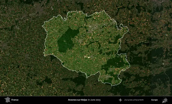 Avesnes-sur-Helpe. Fransa 'nın idari alanı, Haziran 2023' te çekilen Kopernik Nöbetçi karolarından oluşan koyu renkli bir uydu görüntüsüyle vurgulandı ve özetlendi.