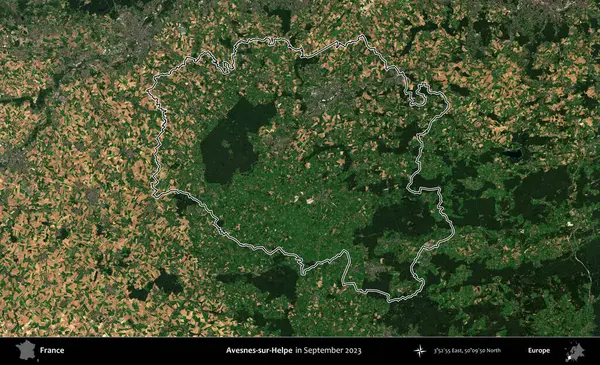 Avesnes-sur-Helpe. Eylül 2023 'te çekilen Copernicus Sentinel karolarından oluşan bir uydu görüntüsünde Fransa' nın idari bölgesinin ana hatlarını çizdim.