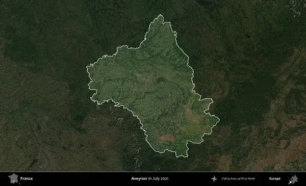 Aveyron. Fransa 'nın idari alanı, Temmuz 2021' de çekilen Kopernik Nöbetçi karolarından oluşan koyu renkli bir uydu görüntüsüyle vurgulandı ve özetlendi.