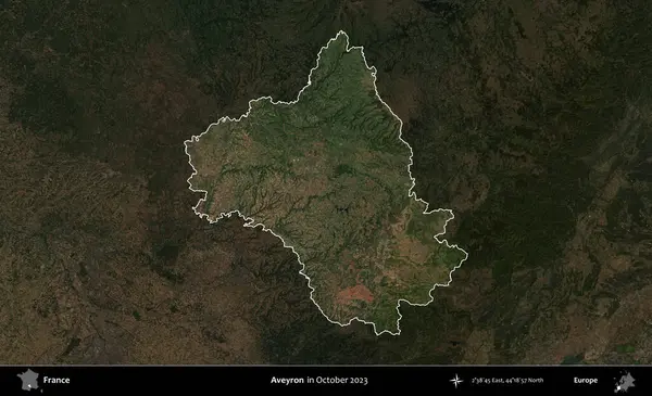 Aveyron. Fransa 'nın idari alanı, Ekim 2023' te çekilen Kopernik Nöbetçi karolarından oluşan koyu renkli bir uydu görüntüsü üzerinde vurgulandı ve özetlendi.