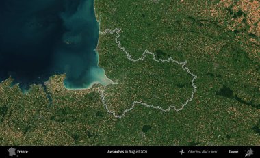 Çığ. Copernicus Sentinel 'in Ağustos 2021' de çekilen uydu görüntüsünde Fransa 'nın idari bölgesinin ana hatları belirlendi.