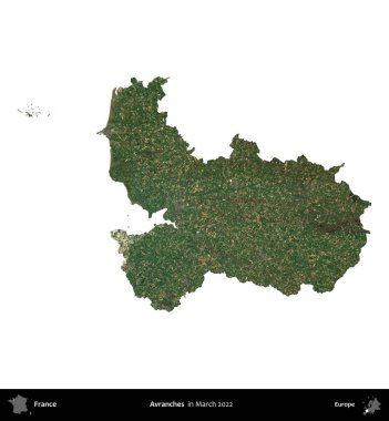 Çığ. Fransa 'nın idari bölgesi, Mart 2022' de çekilen Kopernik Nöbetçi karolarından oluşan bir uydu görüntüsüyle beyaza izole edildi.