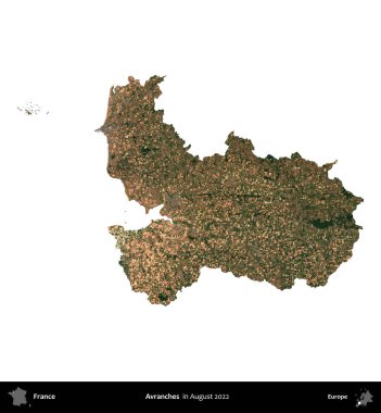 Çığ. Fransa 'nın idari bölgesi, Ağustos 2022' de çekilen Kopernik Nöbetçi karolarından oluşan bir uydu görüntüsüyle beyaza izole edildi.