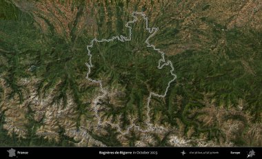 Bagneres-de-Bigorre. Copernicus Sentinel 'in Ekim 2023' te çekilen uydu görüntüsünde Fransa 'nın idari bölgesinin ana hatları belirlendi.