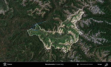 Barcelonnette. Fransa 'nın idari alanı, Haziran 2023' te çekilen Kopernik Nöbetçi karolarından oluşan koyu renkli bir uydu görüntüsüyle vurgulandı ve özetlendi.