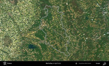 Bar-le-Duc. Nisan 2022 'de çekilen Copernicus Sentinel karolarından oluşan bir uydu görüntüsünde Fransa' nın idari bölgesinin ana hatları belirlendi.