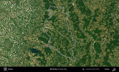 Bar-le-Duc. Haziran 2023 'te çekilen Copernicus Sentinel karolarından oluşan bir uydu görüntüsünde Fransa' nın idari bölgesinin ana hatları belirlendi.