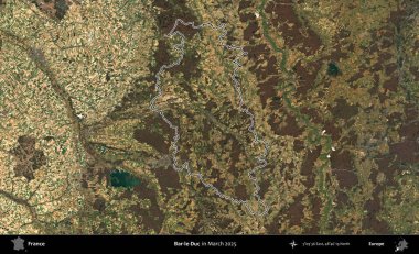 Bar-le-Duc. Mart 2025 'te çekilen Copernicus Sentinel karolarından oluşan bir uydu görüntüsünde Fransa' nın idari bölgesinin ana hatları belirlendi.