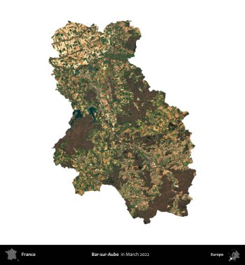 Bar-sur-Aube. Fransa 'nın idari bölgesi, Mart 2022' de çekilen Kopernik Nöbetçi karolarından oluşan bir uydu görüntüsüyle beyaza izole edildi.