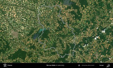 Bar-sur-Aube. Haziran 2023 'te çekilen Copernicus Sentinel karolarından oluşan bir uydu görüntüsünde Fransa' nın idari bölgesinin ana hatları belirlendi.