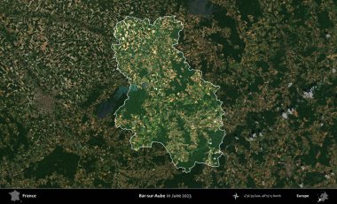 Bar-sur-Aube. Fransa 'nın idari alanı, Haziran 2023' te çekilen Kopernik Nöbetçi karolarından oluşan koyu renkli bir uydu görüntüsüyle vurgulandı ve özetlendi.