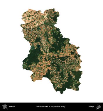 Bar-sur-Aube. Fransa 'nın idari bölgesi, Eylül 2023' te çekilen Kopernik Nöbetçi karolarından oluşan bir uydu görüntüsü üzerinde beyaza izole edildi.