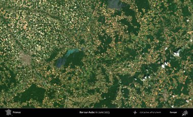 Bar-sur-Aube. Copernicus Sentinel 'in Haziran 2023' te çekilmiş uydu görüntüsü üzerine Fransa 'nın idari bölgesi.