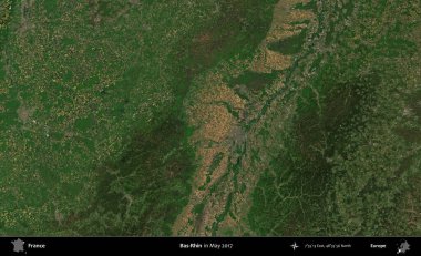 Bas-Rhin. Copernicus Sentinel 'in Mayıs 2017' de çekilmiş uydu görüntüsü üzerine Fransa 'nın idari bölgesi.