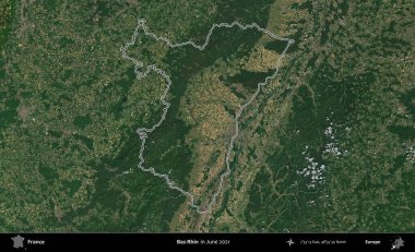 Bas-Rhin. Copernicus Sentinel 'in Haziran 2021' de çekilen uydu görüntüsünde Fransa 'nın idari bölgesinin ana hatları belirlendi.