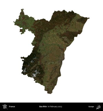 Bas-Rhin. Fransa 'nın idari bölgesi, Şubat 2023' te çekilen Kopernik Nöbetçi karolarından oluşan bir uydu görüntüsüyle beyaza izole edildi.
