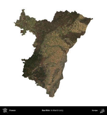 Bas-Rhin. Fransa 'nın idari bölgesi, Mart 2023' te çekilen Kopernik Nöbetçi karolarından oluşan bir uydu görüntüsüyle beyaza izole edildi.