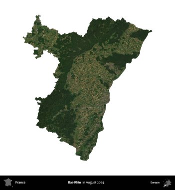 Bas-Rhin. Fransa 'nın idari bölgesi, Ağustos 2024' te çekilen Kopernik Nöbetçi karolarından oluşan bir uydu görüntüsüyle beyaza izole edildi.