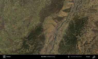 Bas-Rhin. Copernicus Sentinel 'in Mart 2023' te çekilmiş uydu görüntüsü üzerine Fransa 'nın idari bölgesi.