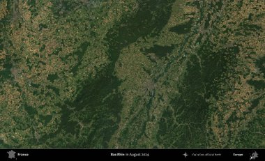 Bas-Rhin. Copernicus Sentinel 'in Ağustos 2024' te çekilmiş uydu görüntüsü üzerine Fransa 'nın idari bölgesi.