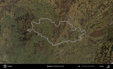Beaune. Copernicus Sentinel 'in Şubat 2019' da çekilen uydu görüntüsünde Fransa 'nın idari bölgesinin ana hatları belirlendi.
