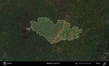Beaune. Fransa 'nın idari alanı, Nisan 2021' de çekilen Kopernik Sentinel karolarından oluşan koyu renkli bir uydu görüntüsü üzerinde vurgulandı ve özetlendi.