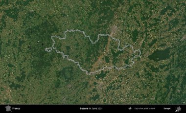 Beaune. Copernicus Sentinel 'in Haziran 2021' de çekilen uydu görüntüsünde Fransa 'nın idari bölgesinin ana hatları belirlendi.