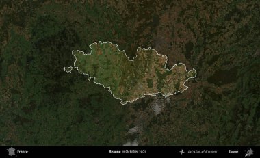 Beaune. Fransa 'nın idari alanı, Ekim 2021' de çekilen Kopernik Nöbetçi karolarından oluşan koyu renkli bir uydu görüntüsü üzerinde vurgulandı ve özetlendi.