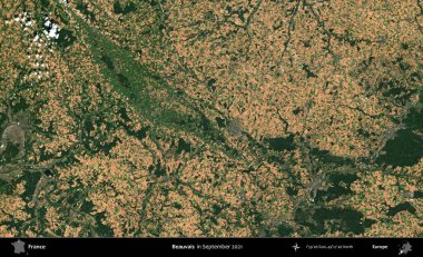 Beauvais. Copernicus Sentinel 'in Eylül 2021' de çekilmiş uydu görüntüsü üzerine Fransa 'nın idari bölgesi.