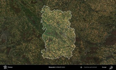 Beauvais. Fransa 'nın idari alanı, Mart 2022' de çekilen Kopernik Sentinel karolarından oluşan koyu renkli bir uydu görüntüsü üzerinde vurgulandı ve özetlendi.