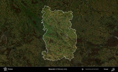 Beauvais. Fransa 'nın idari alanı, Şubat 2023' te çekilen Kopernik Nöbetçi karolarından oluşan koyu renkli bir uydu görüntüsü üzerinde vurgulandı ve özetlendi.