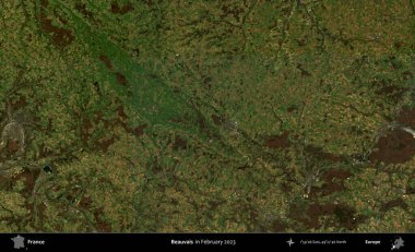 Beauvais. Copernicus Sentinel 'in Şubat 2023' te çekilmiş uydu görüntüsü üzerine Fransa 'nın idari bölgesi.