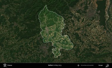 Belfort. Fransa 'nın idari alanı, Mayıs 2023' te çekilen Kopernik Nöbetçi karolarından oluşan koyu renkli bir uydu görüntüsüyle vurgulandı ve özetlendi.