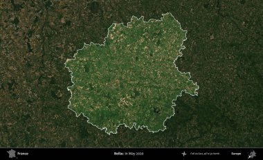 Bellac. Fransa 'nın idari alanı, Mayıs 2020' de çekilen Kopernik Nöbetçi karolarından oluşan koyu renkli bir uydu görüntüsü üzerinde vurgulandı ve özetlendi.