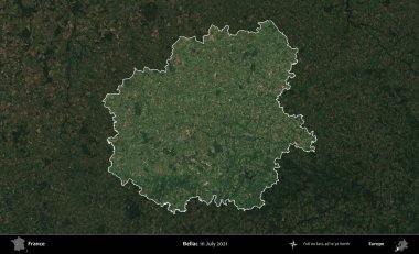 Bellac. Fransa 'nın idari alanı, Temmuz 2021' de çekilen Kopernik Nöbetçi karolarından oluşan koyu renkli bir uydu görüntüsüyle vurgulandı ve özetlendi.