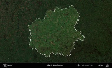 Bellac. Fransa 'nın idari alanı, Kopernik Sentinel' in Kasım 2022 'de çekilmiş koyu renkli bir uydu görüntüsüyle vurgulandı ve özetlendi.