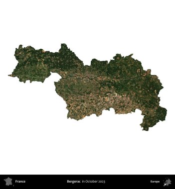 Bergerac. Fransa 'nın idari bölgesi, Ekim 2023' te çekilen Kopernik Nöbetçi karolarından oluşan bir uydu görüntüsüyle beyaza izole edildi.