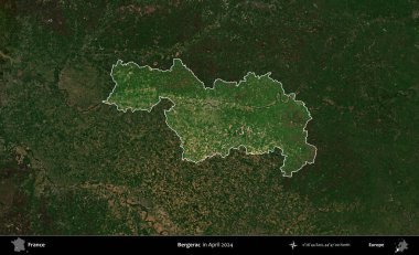 Bergerac. Fransa 'nın idari alanı, Nisan 2024' te çekilen Kopernik Nöbetçi karolarından oluşan koyu renkli bir uydu görüntüsü üzerinde vurgulandı ve özetlendi.