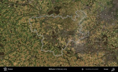 Bethune. Copernicus Sentinel 'in Şubat 2019' da çekilen uydu görüntüsünde Fransa 'nın idari bölgesinin ana hatları belirlendi.