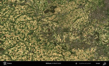 Bethune. Copernicus Sentinel 'in Mart 2020' de çekilmiş uydu görüntüsü üzerine Fransa 'nın idari bölgesi.